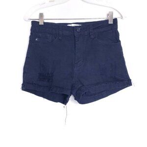 KanCan Black Distressed Roll Cuff Hem Denim Jean Shorts Women's Size Medium